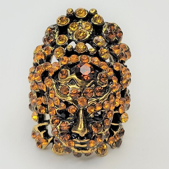 YELLOW and Brown Rhinestones Stretch Ring Adjustable Fashion Ring - Picture 1 of 10